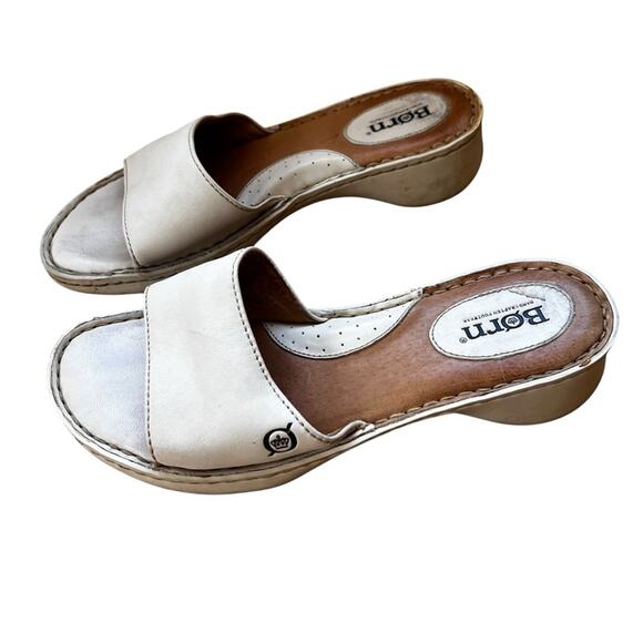 Børn White Leather Platform Slide Sandals | Size 7 | Y2K 2000's Retro Vintage - Picture 3 of 7